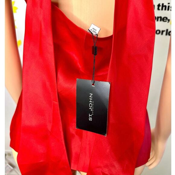 St. John Evening 100% Silk Enamel Red Women’s Halter Tie Neck Blouse Size 10 NWT - Picture 9 of 17